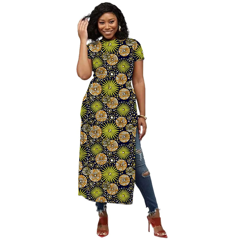 Abito da banchetto da donna a maniche corte personalizzato con scollo a O alla moda africana, design originale, abbigliamento da festa con stampa colorata