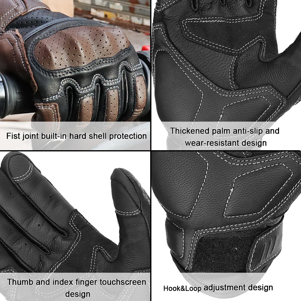 Vintage Motorcycle Gloves Genuine Leather Motorbike Road Racing Glove Retro Men Protective Gears CE Approved Touch Screen image 6