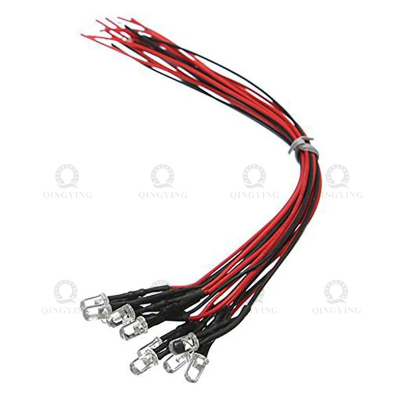 50pcs 3V 5V 12V 24V DC 3mm 5mm Water Clear LED Diodes Red/Green/Blue/Yellow/UV/Orange/Pink/Warm/White/RGB Pre-Wired 20cm Cable