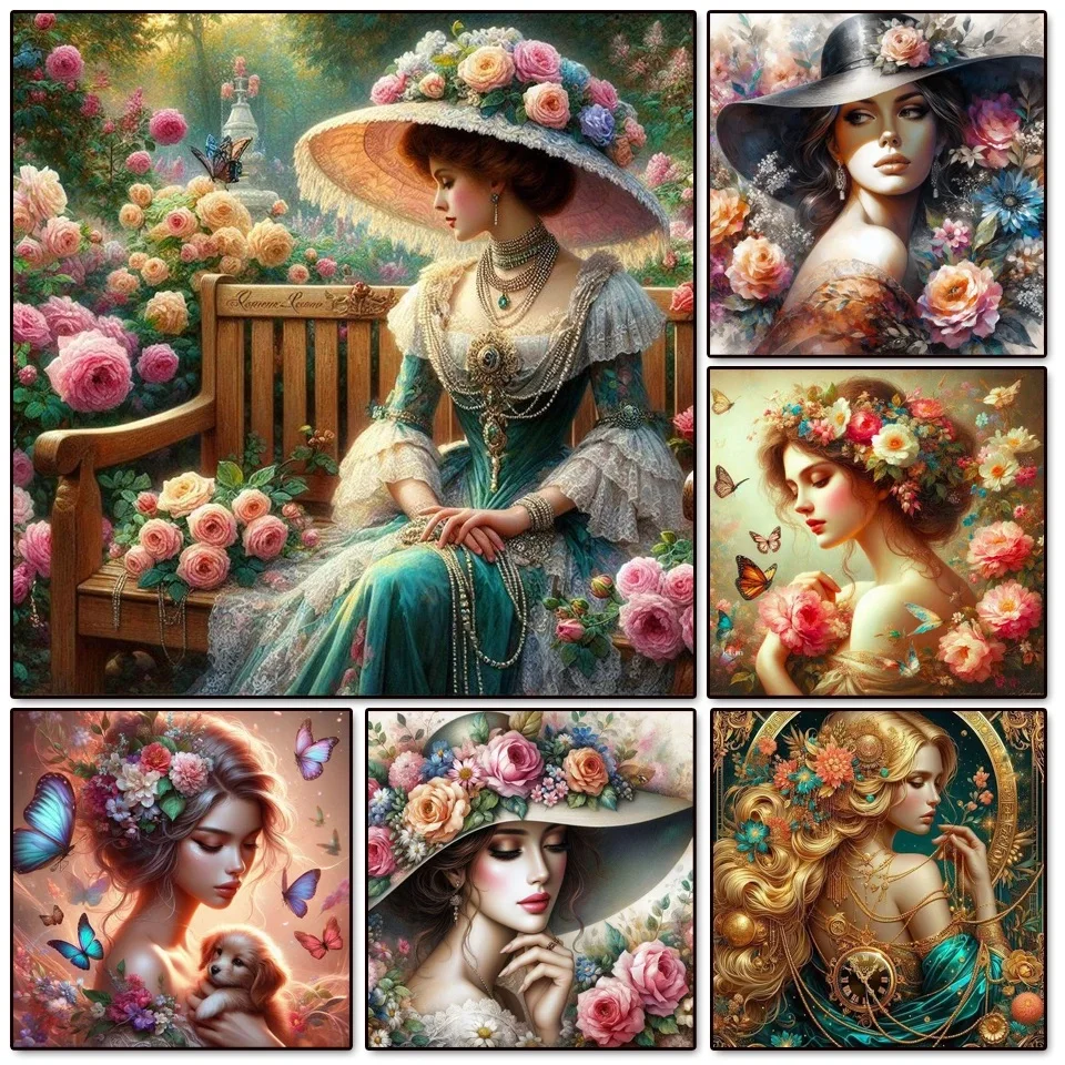 Diamond Painting Art Beautiful Vintage Woman Fairy Beads Embroidery Mosaic 5D Full Diamond Flowers Butterfly Cross Stitch Kits