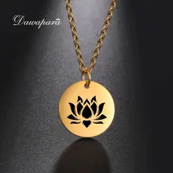 Dawapara Vintage Lotus Flower Small Charms Meditation Necklace Women Stainless Steel Hindu Spiritual Jewelry Pendant Necklaces