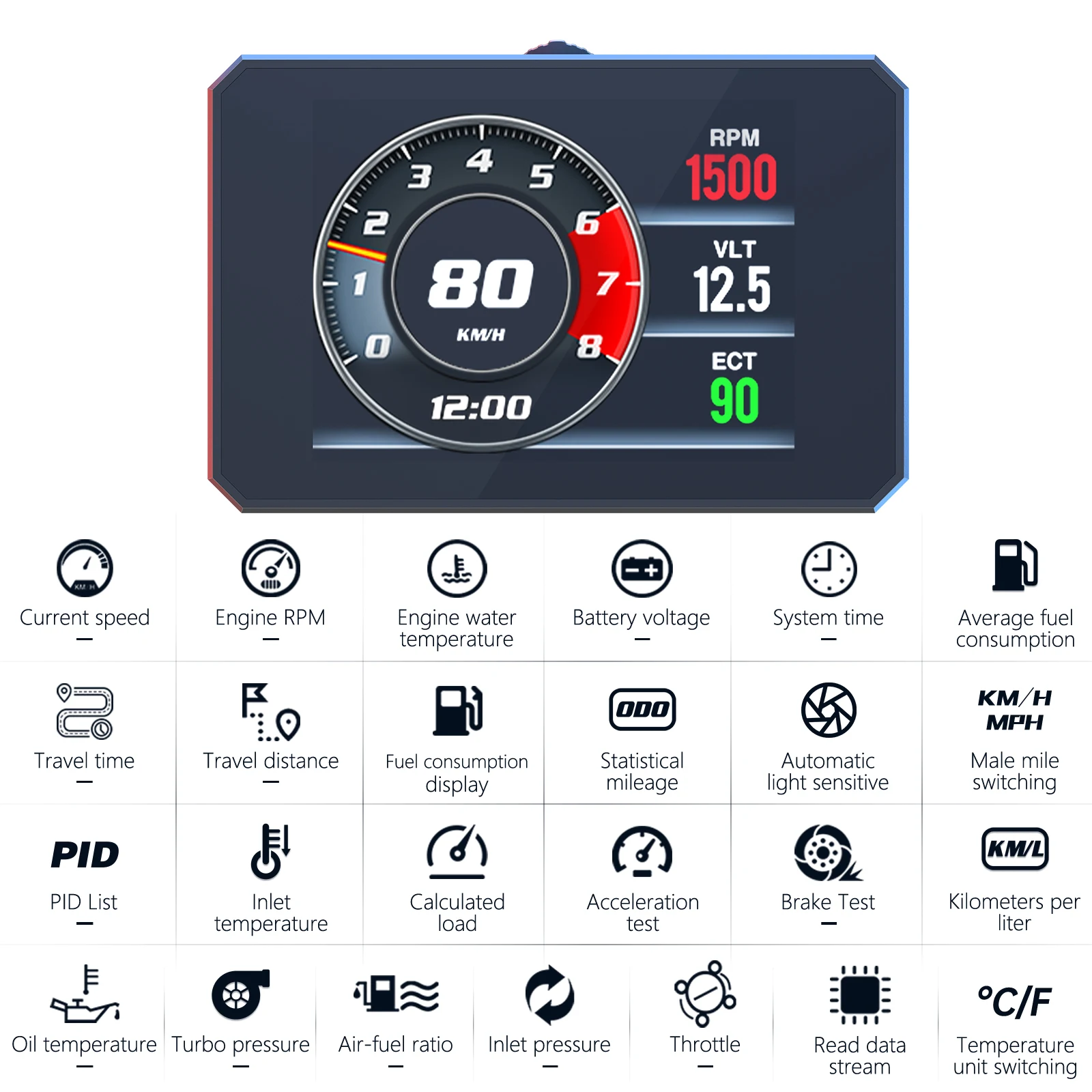 【セール中】OBDII スマートデジタルメーター P16 ヘッドアップダッシュボード総走行距離表示デジタルスピードメーター複数 HUD ボルト水温