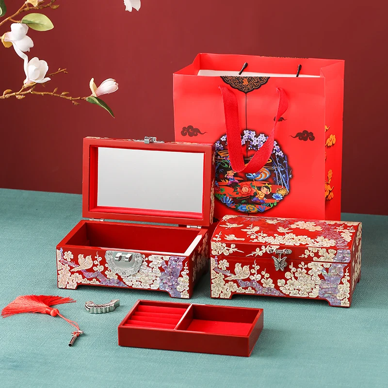 صندوق مجوهرات فاخر، علبة هدايا زفاف خشبية راقية، حامل زينة خطوبة الزفاف، صندوق تخزين مزخرف #3