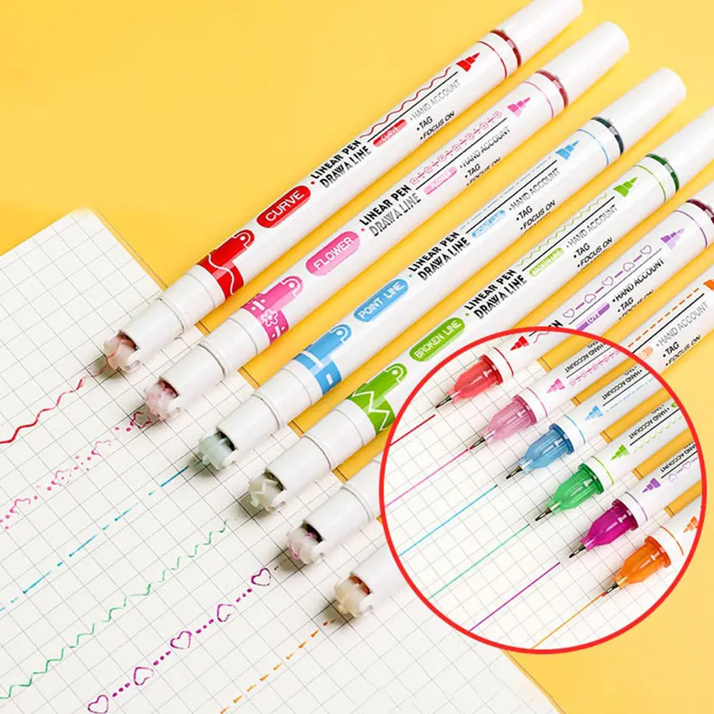 8Pcs Colored Curve Pens Dual Tip Wear Resistant Plastic Markers Ergonomic Lightweight for Scrapbook Outline