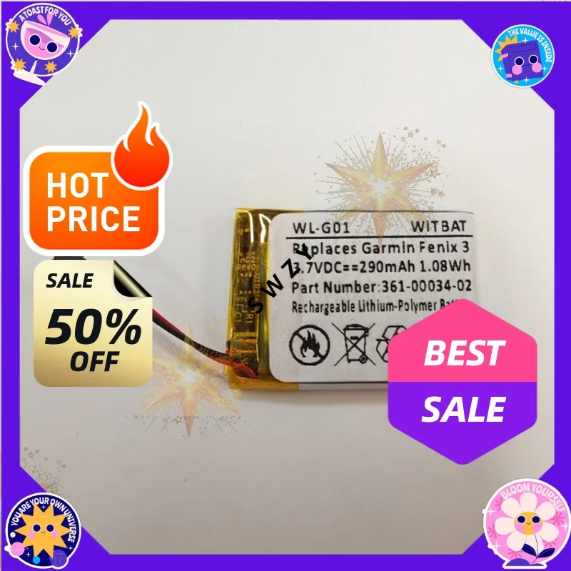 SWZY  Battery 361-00034-02 290mAh Replacement Watch Battery For Garmin Fenix 3 Fenix3 F3 HR GPS Sports Watch