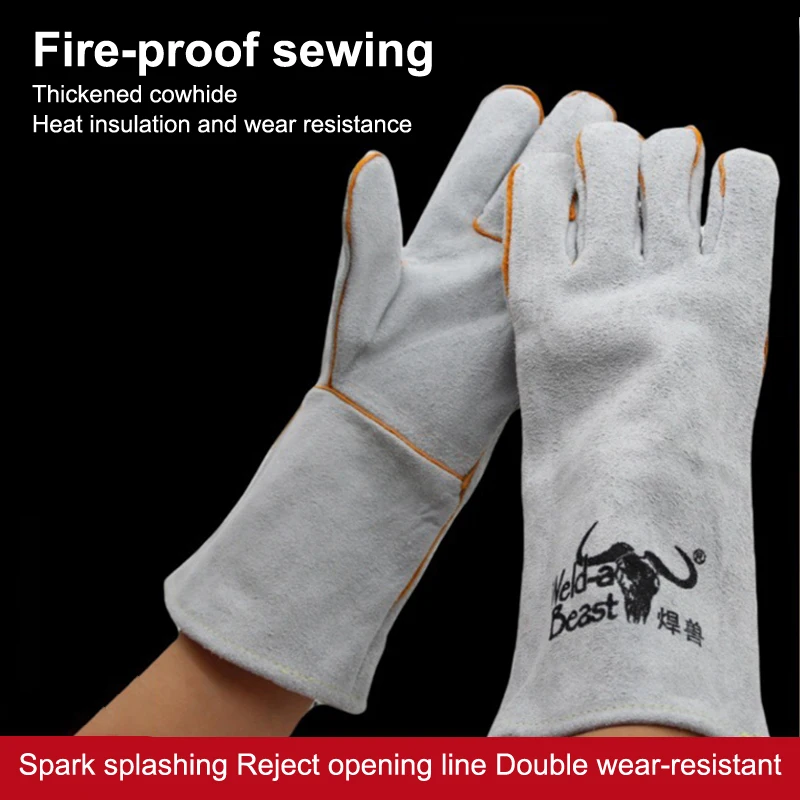 

1 Pair Heat-proof Metal Welding Protector Gloves Cowhide Flame-retardant Welding Work Gloves Soldering Welding Gloves Tools