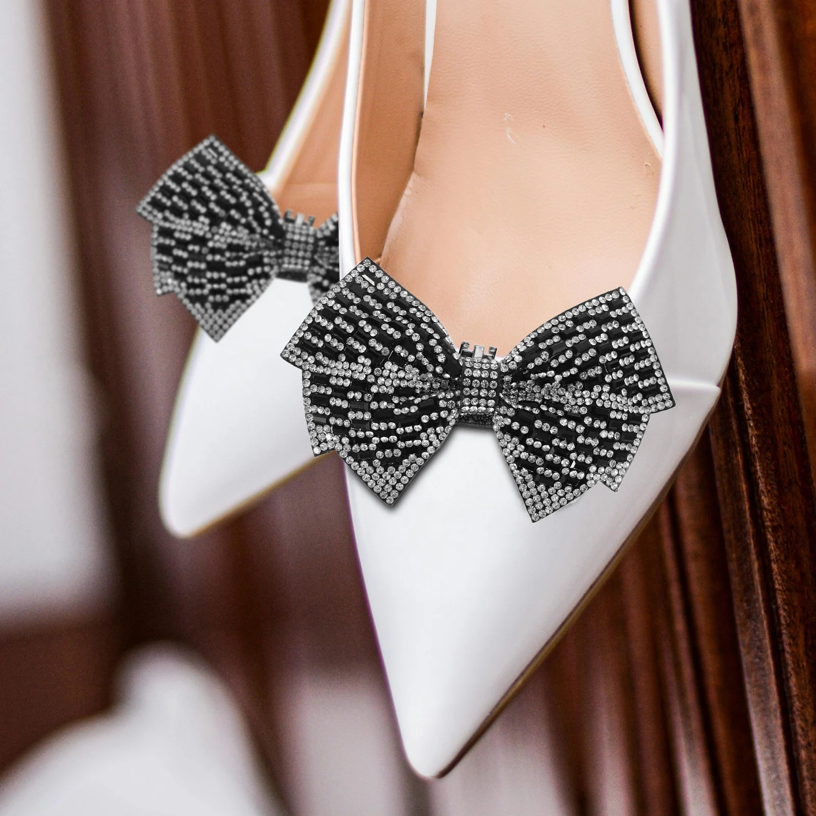 

2pcs Bow Shoe Charms Detachable Non-Woven Metal Rhinestone Decor For Women Wedding Pumps Dress Shoes Applique