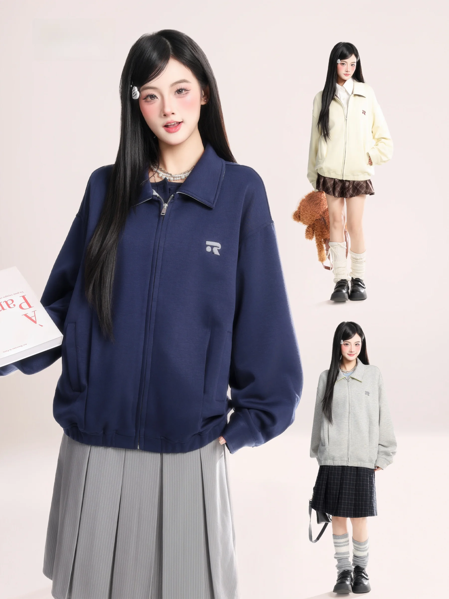 

Женская свободная куртка-бомбер HM в американском ретро-стиле с вышивкой на лацканах, весенняя верхняя одежда, модное пальто для пар