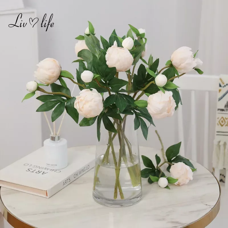 Attractive Simulation Flower Real Touch Artificial Flower Non-fading DIY 2 Heads Multi-layer Petals Artificial Peony