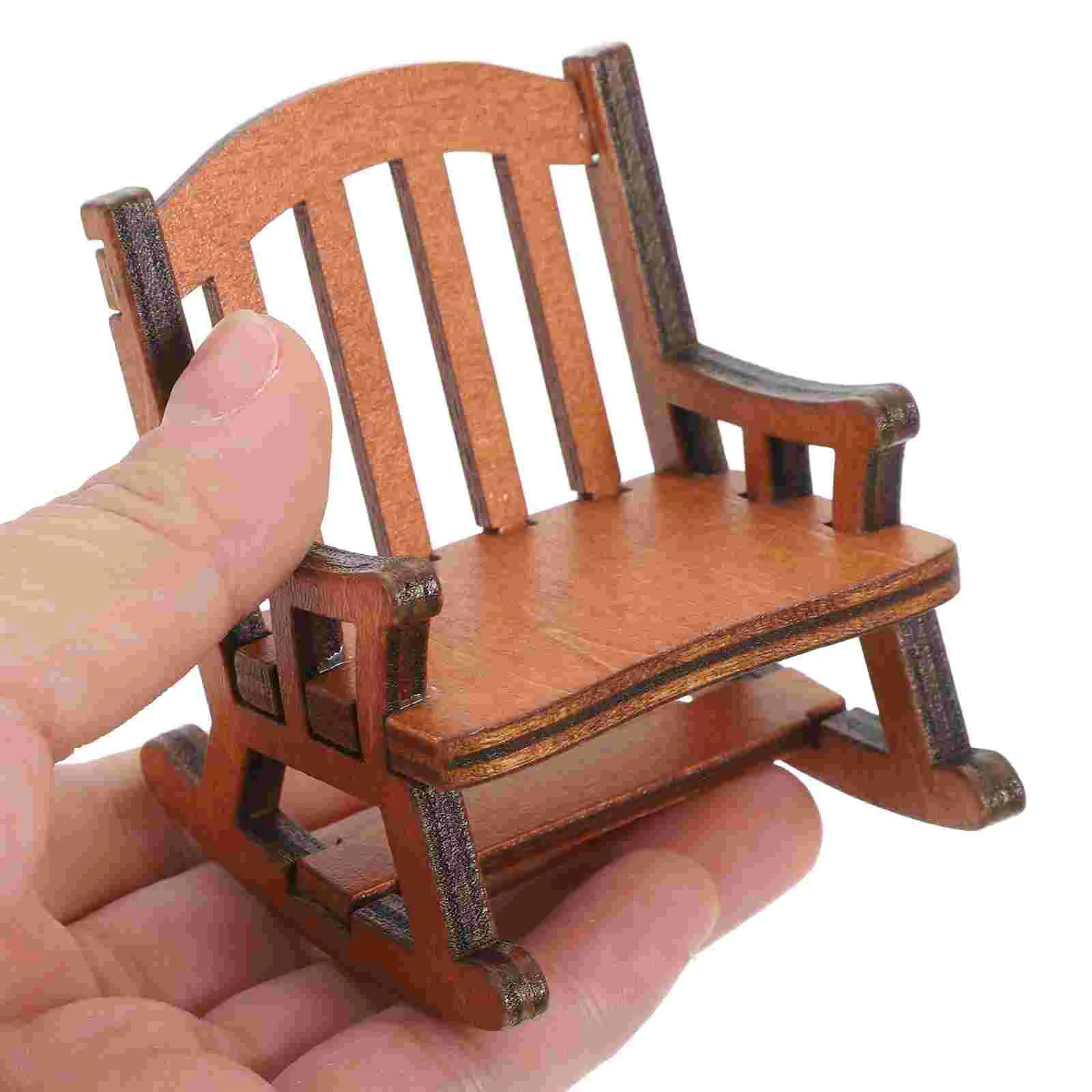 Rocking Chair Decoration Small Craft Wooden House Ornament Miniature Figure Furniture Landscape Stool Model