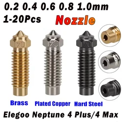 For Elegoo Neptune 4 Plus/4 Max Nozzles 0.2/0.4/0.6/0.8/1.0MM Nozzle Brass Copper Plated Hardened Steel High Speed Nozzle