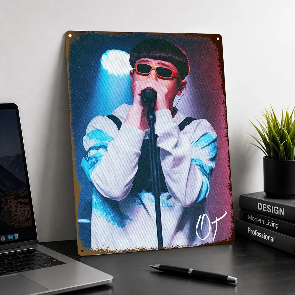 Oliver Tree Microphone Performance Aluminum Poster Customized Metal Sign Vivid Pop Icon Tribute Wall Art Made For Music Lovers