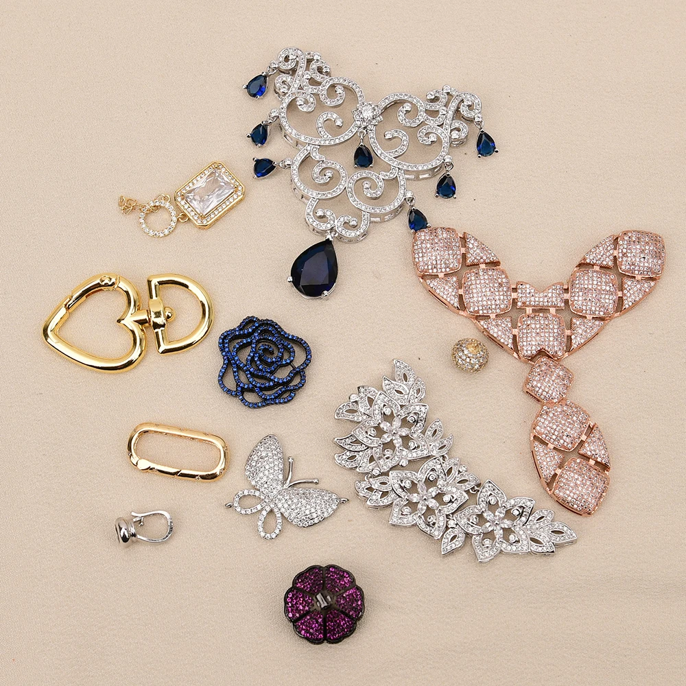 

APDGG Z18 Lots Pcs Gold Plated Connector Cubic Zircon Micro Paved Metal Pendant Clasp Charms Necklace Making DIY