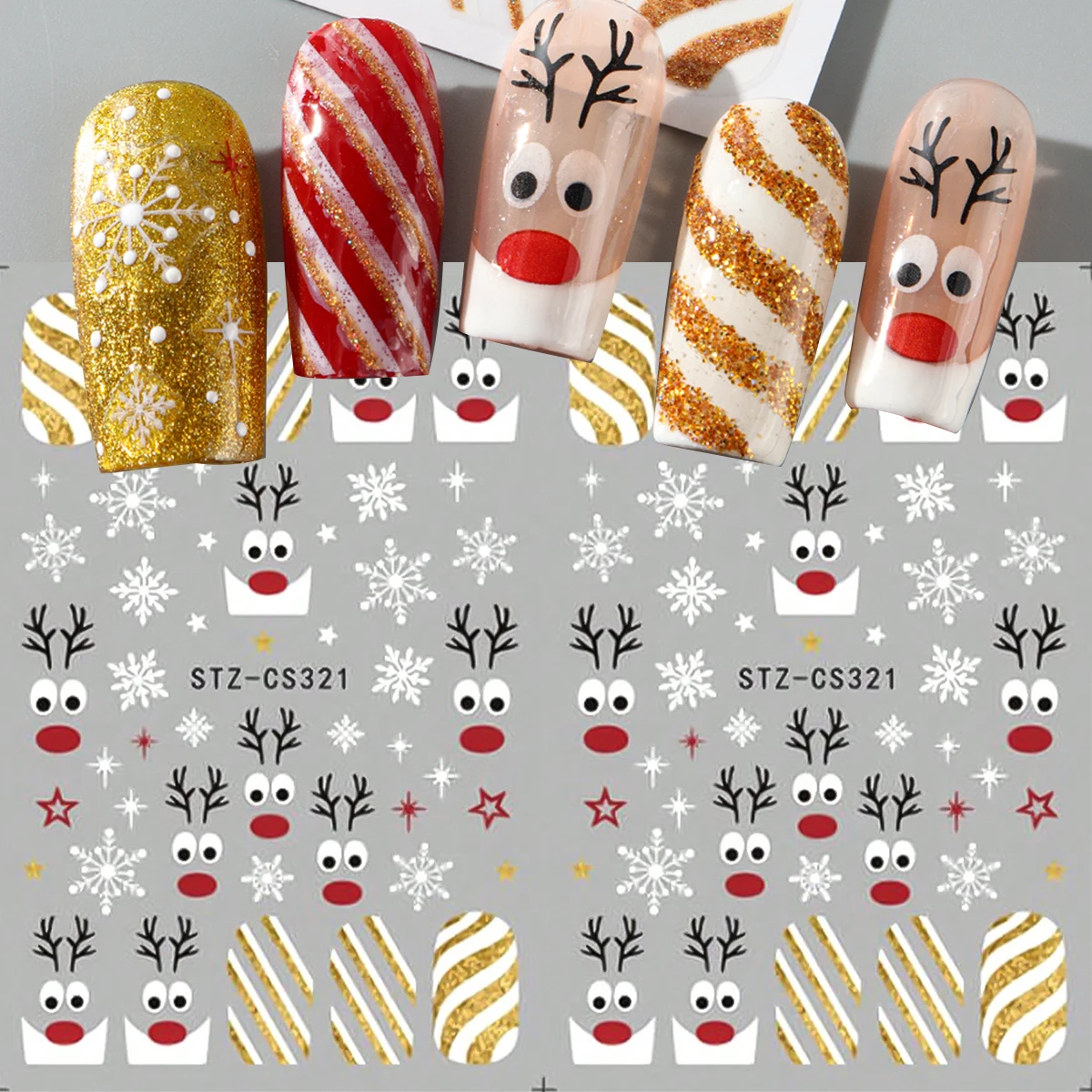 2 قطعة عيد الميلاد مسمار الفن ملصقات لطيف التماثيل نجوم الشتاء ندفة الثلج الشريط الفرنسية خطوط منحنية عيد الميلاد تصاميم مسمار ملصقات فنية