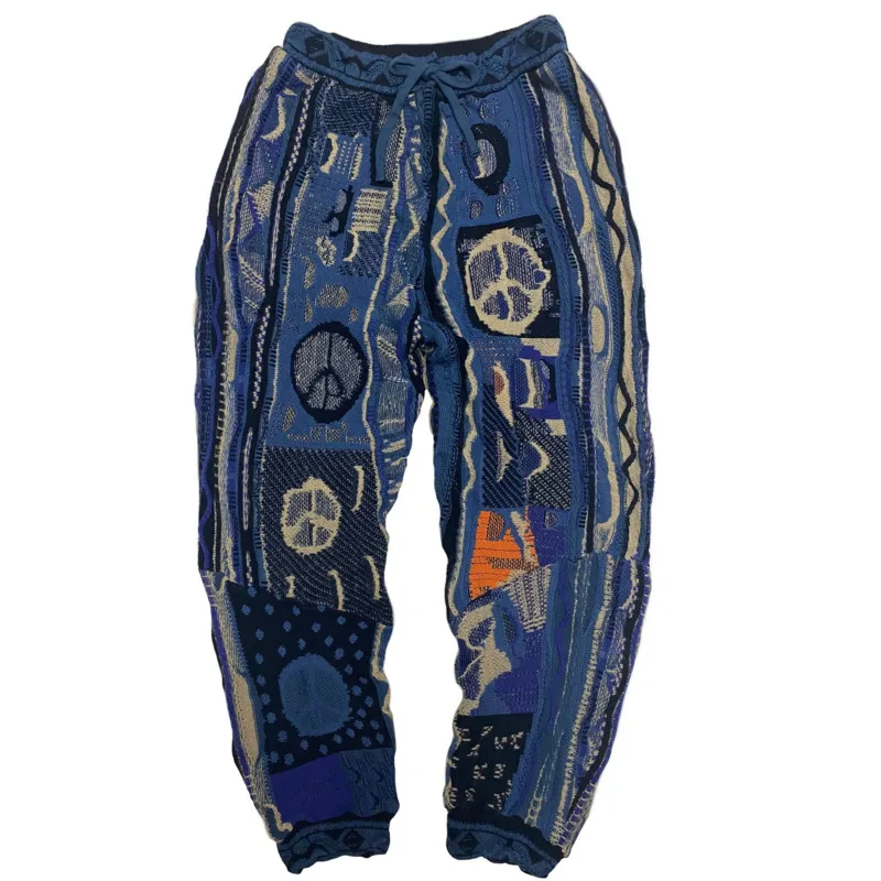 Kapital Hip Hop Retro Ethnic Pants Men Knitted Loose Waist Casual Pants Fashion Color National Pattern Design Trousers Unisex