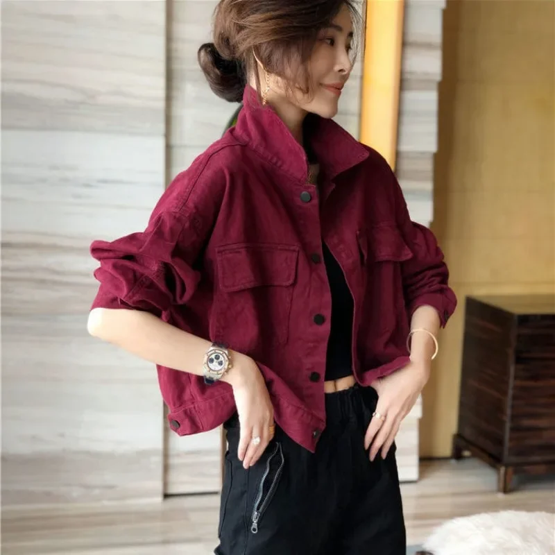 Oversize Denim Jacket Women Clothing Spring Autumn Coat Cropped Jacket Long Sleeve Single-breasted Korean Fashion Tops Loose