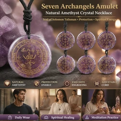 Seven Archangels Amulet Natural Amethyst Crystal Quartz Necklaces Women Men Seal of Solomon Talisman Necklace Protection Jewelry