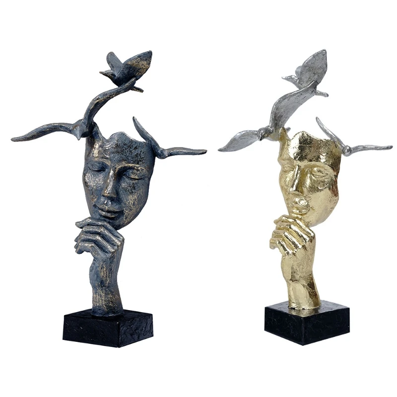 

Resin Mask with Bird Statue Abstract Face Figurine Modern Home Sculpture Drop shipping