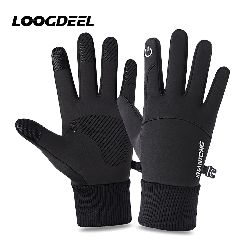 

LOOGDEEL водонепроницаемые велосипедные виды спорта на открытом воздухе бег мотоцикл лыжные флисовые перчатки с сенсорным экраном зимние теплые полные пальцы