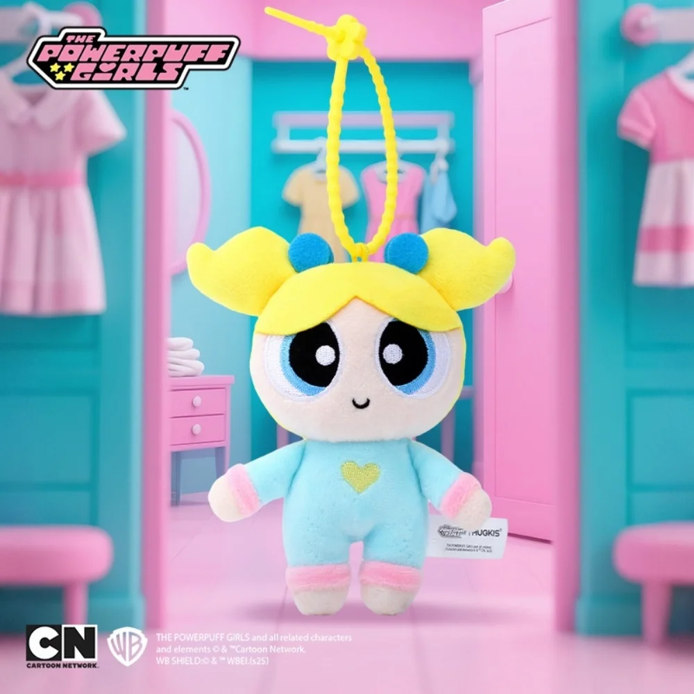 Oryginalny breloczek z pluszową lalką PowerPuff Girls o długości 12 cm, Buttercup, Bubbles, Blossom, kreskówkowa ozdoba do zawieszenia na torbie, prezent dla dziewczynek.