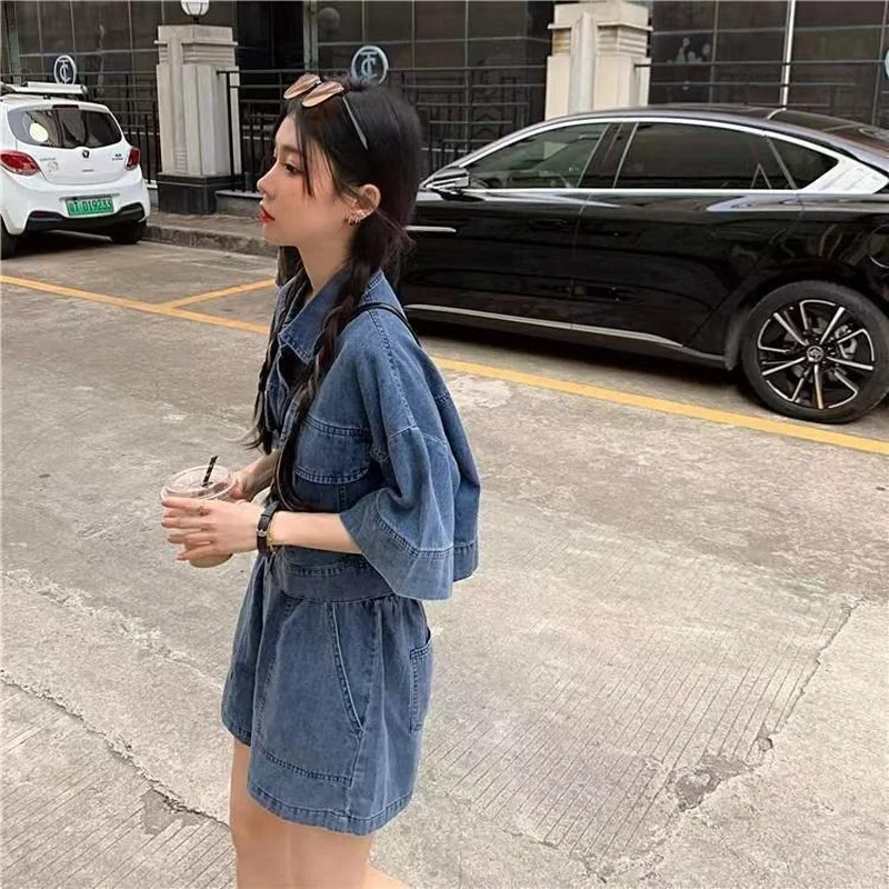 Denim Sets Women Solid Casual All-match Summer Trendy Simple Basic Female 2022 New Design Korean Fashion Ins Cozy Hot Sale Bf