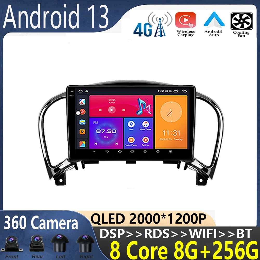 

android 13 For Nissan Juke YF15 2010-2014 Car Radio Multimedia Video Player GPS Navigation stereo Carplay WIFI+4G QLED BT