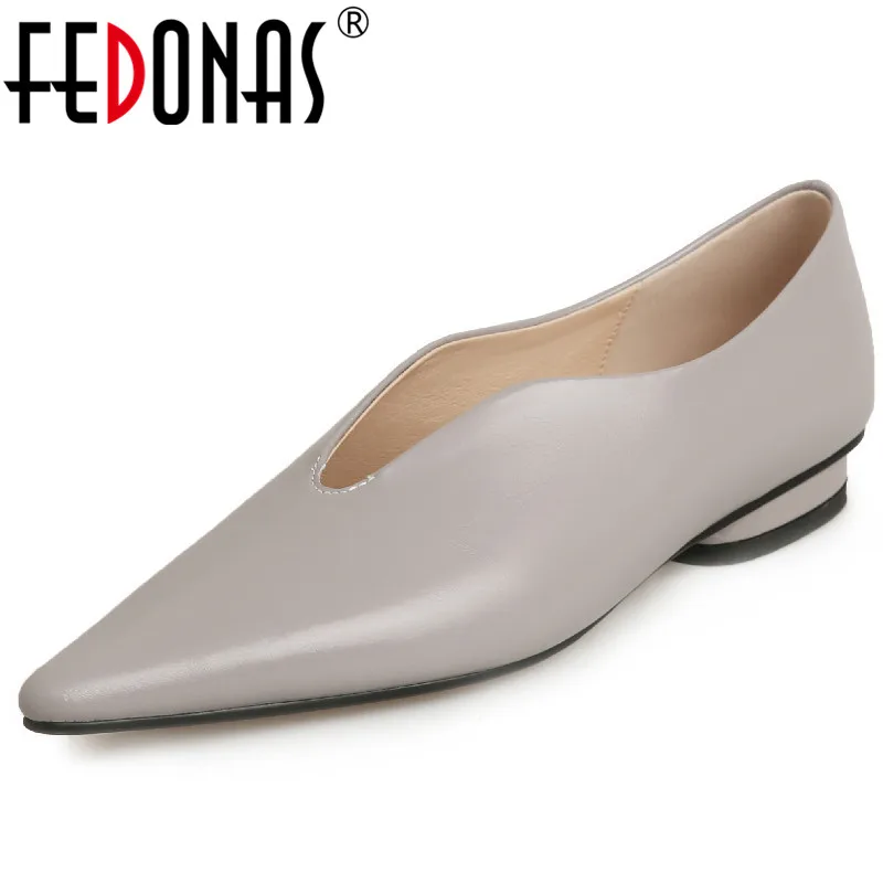 FEDONAS New Arrival Brand Design Women Pumps Spring Summer Office Lady Casual Genuine Leather Pointed Toe Low Heels Shoes Woman