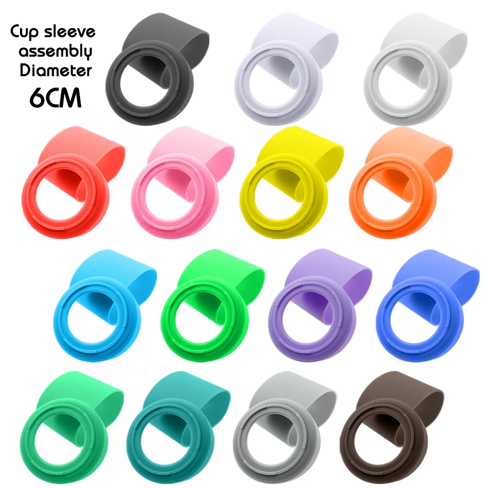 

2Pc/Set Diameter6cm Colour Threaded Soft Silicone Cup Sleeve And Bottom Suit Heat Insulated Anti Slip Good Toughnes Odorless