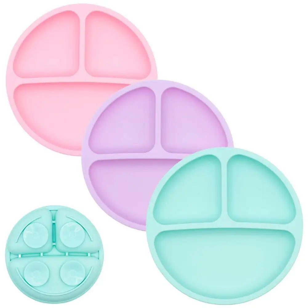 Baby Safe Silicone Dining Plate Solid Cute Cartoon Children Dishes Smile Face Baby Tableware Set Retro Kids Plate