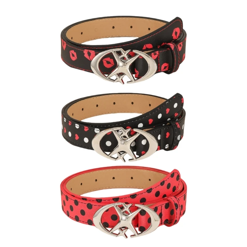 Stylish Waist Belt Punk Lip Print for Jeans Cowgirl Star Buckles Buckles Retro Star Buckles Waist Chain Belt