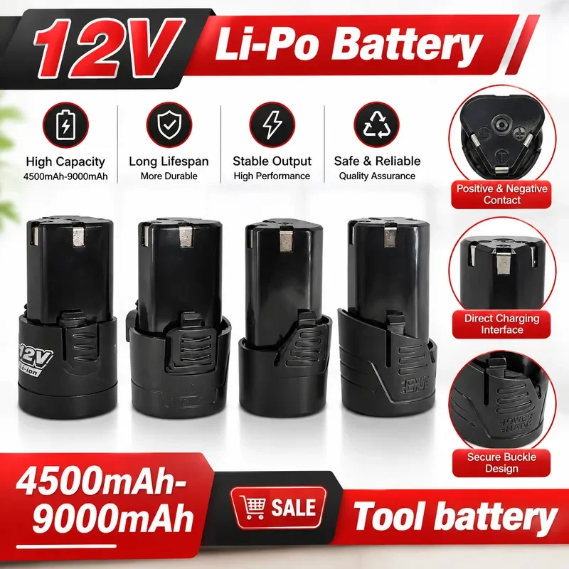 12V 3900mAh/9000mAh Rechargeable Lithium-Ion Battery for Electric Screwdriver Pistol Drill Mini Angle Grinder Tool