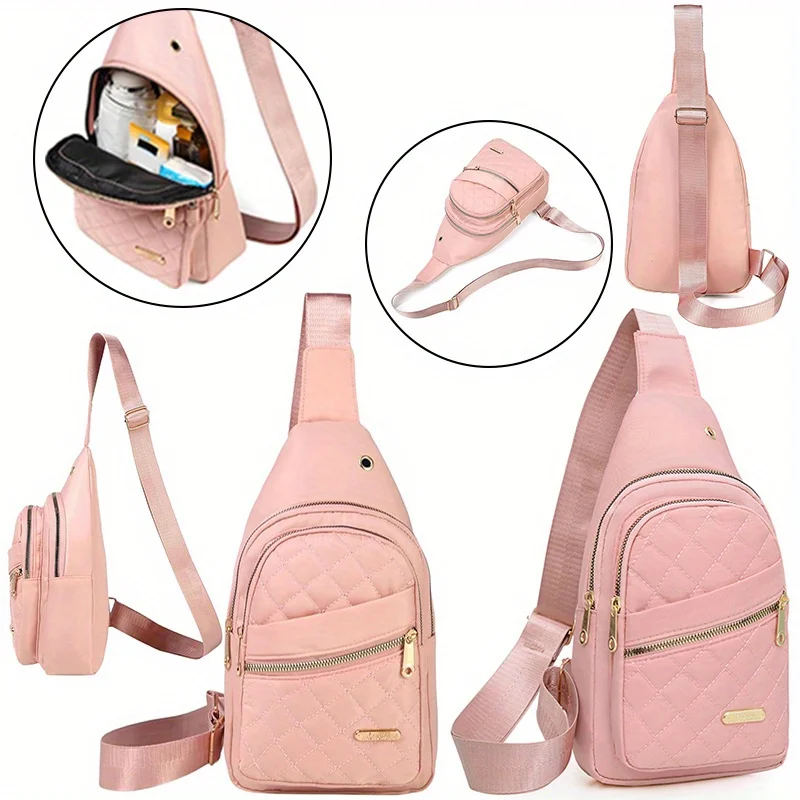 Gesteppte Nylon-Umhängetasche mit Goldreißverschluss, Mehrtaschen-Crossbody-Taschen für Damen und Herren, Alltags-, Freizeit-, Reise-, Outdoor- und Sporttasche – Detail 29