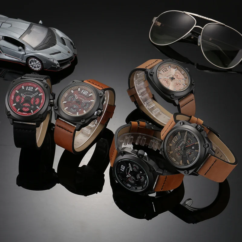 ساعة CURREN Carryan8260Men's Digital Watch Calendar للرجال مقاومة للماء من الجلد كوارتز