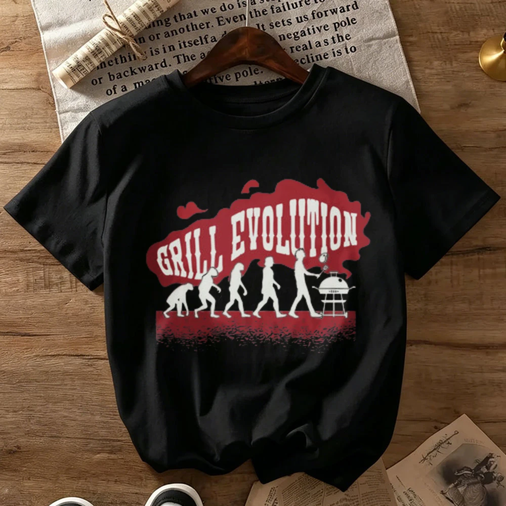 Grill Evolution Human Evolution BBQ Graphic T‑Shirt Cotton Tees Barbecue Grilling Lover Funny Retro Casual Daily Streetwear Tops