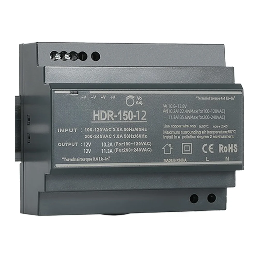 150W DIN Rail Power Supply 12V 12.5A 24V 6.25A, Compact Switching Transformer With Overload Short-Circuit Protection