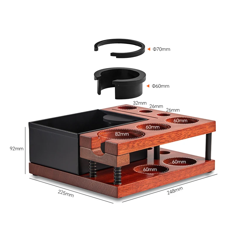 Wood Tamper Stand Knockbox Double-wall Spring-loaded Coffee Barista Tool Organizer Tamping Station Holder Espresso Knock Box