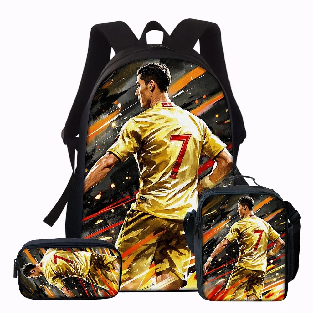 3pcs Football Flame Print Backpack Lightweight Daily Large Capacity School Bag Travel Bag with Shoulder Bag Pencil Bag Gift