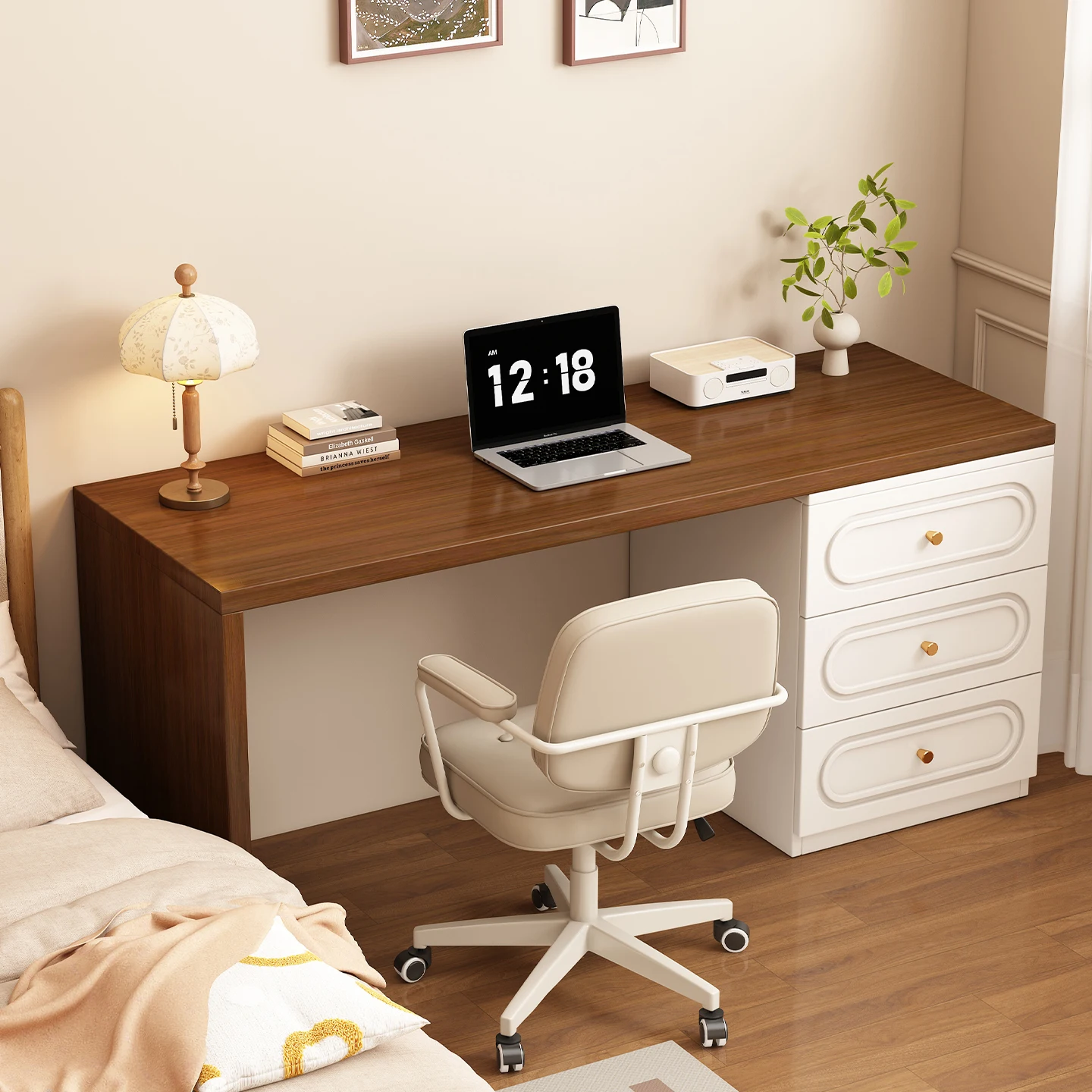 LMM solid wood desk household simple desk workbench with drawers