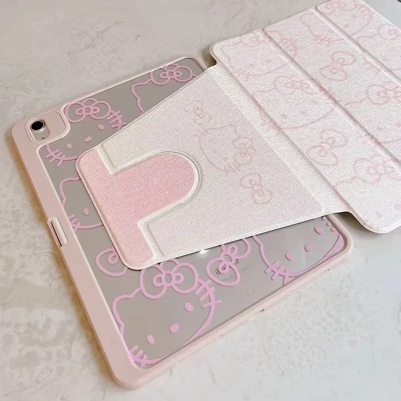 Olá kitty ipad caso para ipad 7/8/9th 10th geração 10.9 ar 3 4 5 mini 6 bonito sanrio acrílico com caneta slot capa dos desenhos animados