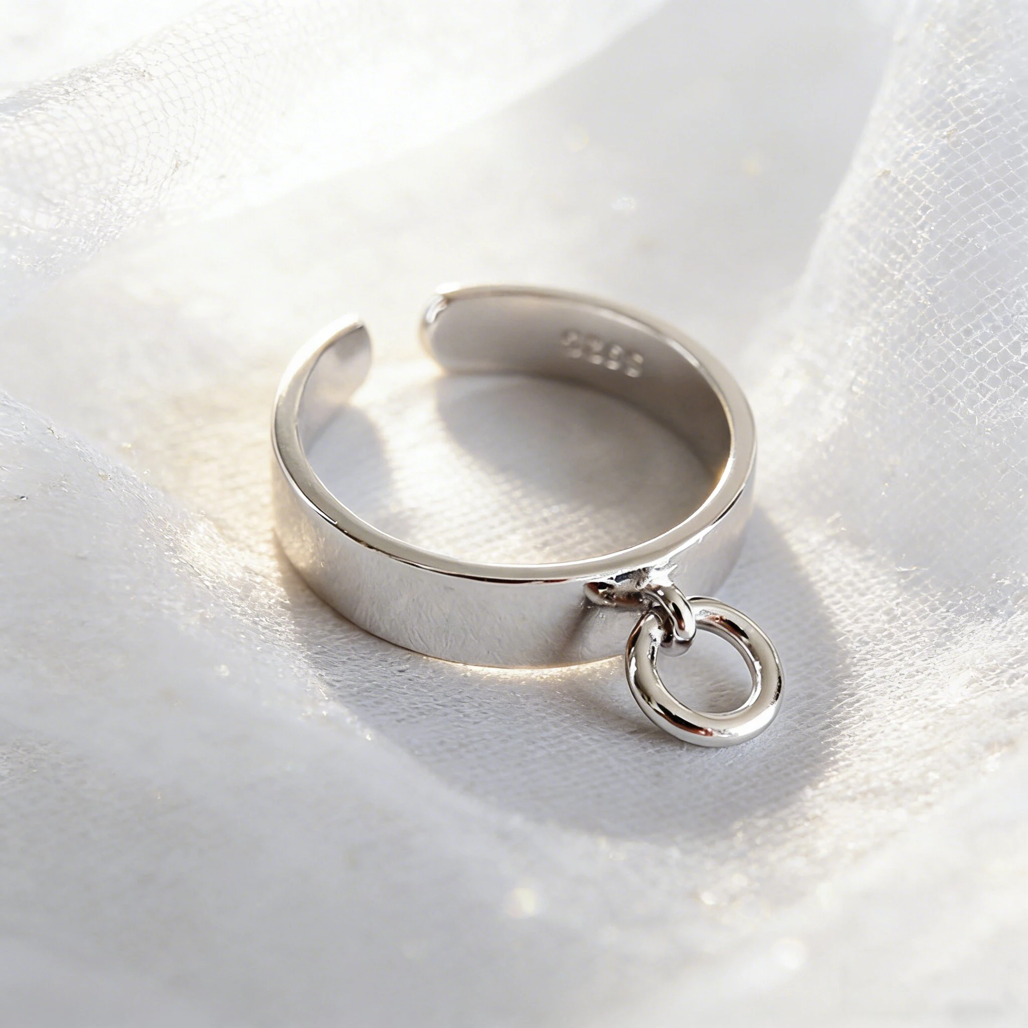 F.I.N.S Chic INS Korean Style Woman 925 Sterling Silver Rings for Women Small Circle Pendant Glossy Open Ring Fine Jewelry