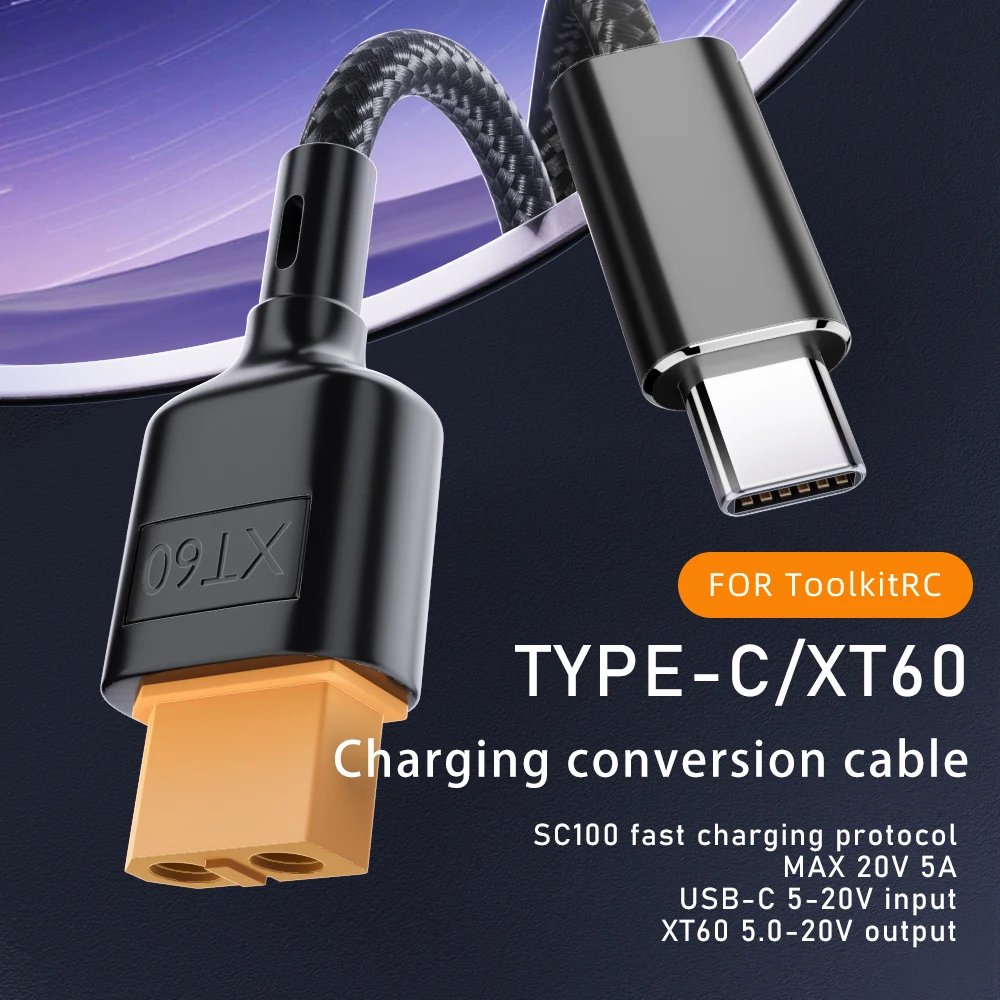 Adaptador tipo C XT60, convertidor de Cable de carga USB-C macho a XT60 para ToolkitRC SC100 PD2.0, 100W, 20V, 5A, modelo de avión, línea de alimentación