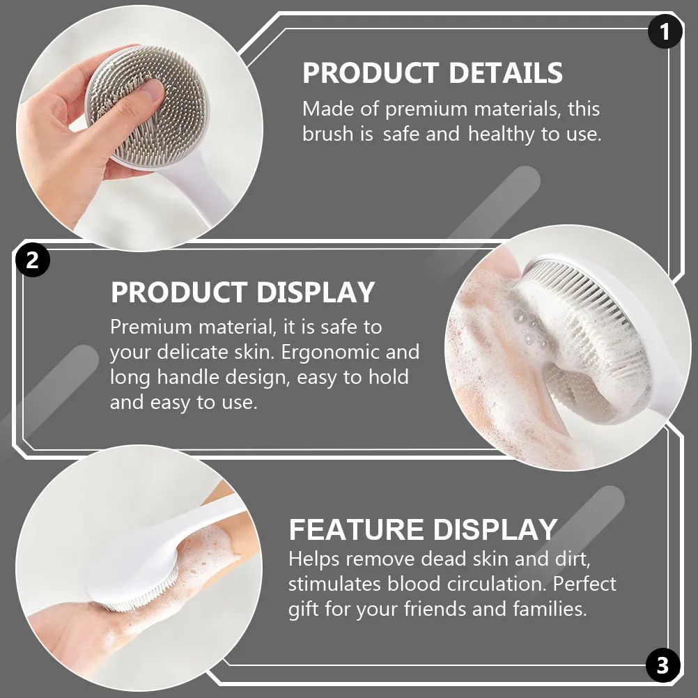 1Pcs Premium Silicone Bath Brush for Adults Exfoliating Body Scrubber Ergonomic Long Handle Back Cleaning Shower Brush Soften