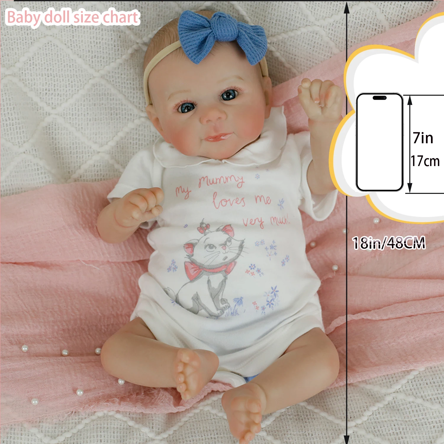 

18inch Realistic Silicone Reborn Doll Hand-draw Hair Vinyl Body Soft Touching with Multiple Layer Painting 3D Skin for Girl Gift