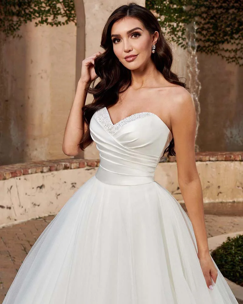 Princess Wedding Dresses Sequins Sweetheart Satin A Line Bridal Gown Vestidos de Novia Back Lace Up Tulle Simple Bride Gowns