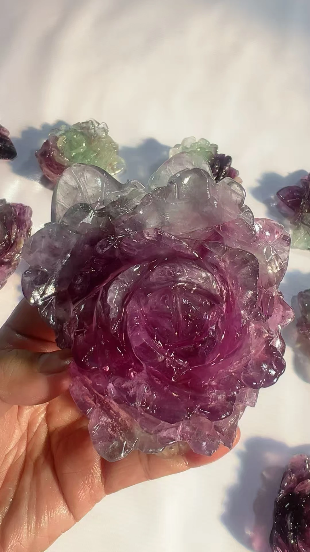 

9cm Natural Fluorite Carving Peony Flower Energy Gem Reiki Healing Home Decoration Gift 1pcs
