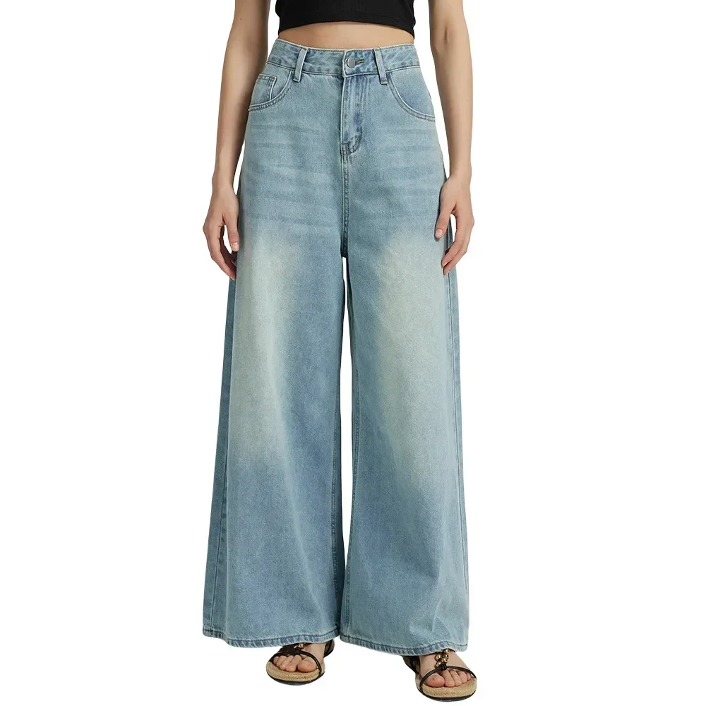 

Denim Women's Trousers Wide Legs and High Waist Drape Women Jeans
