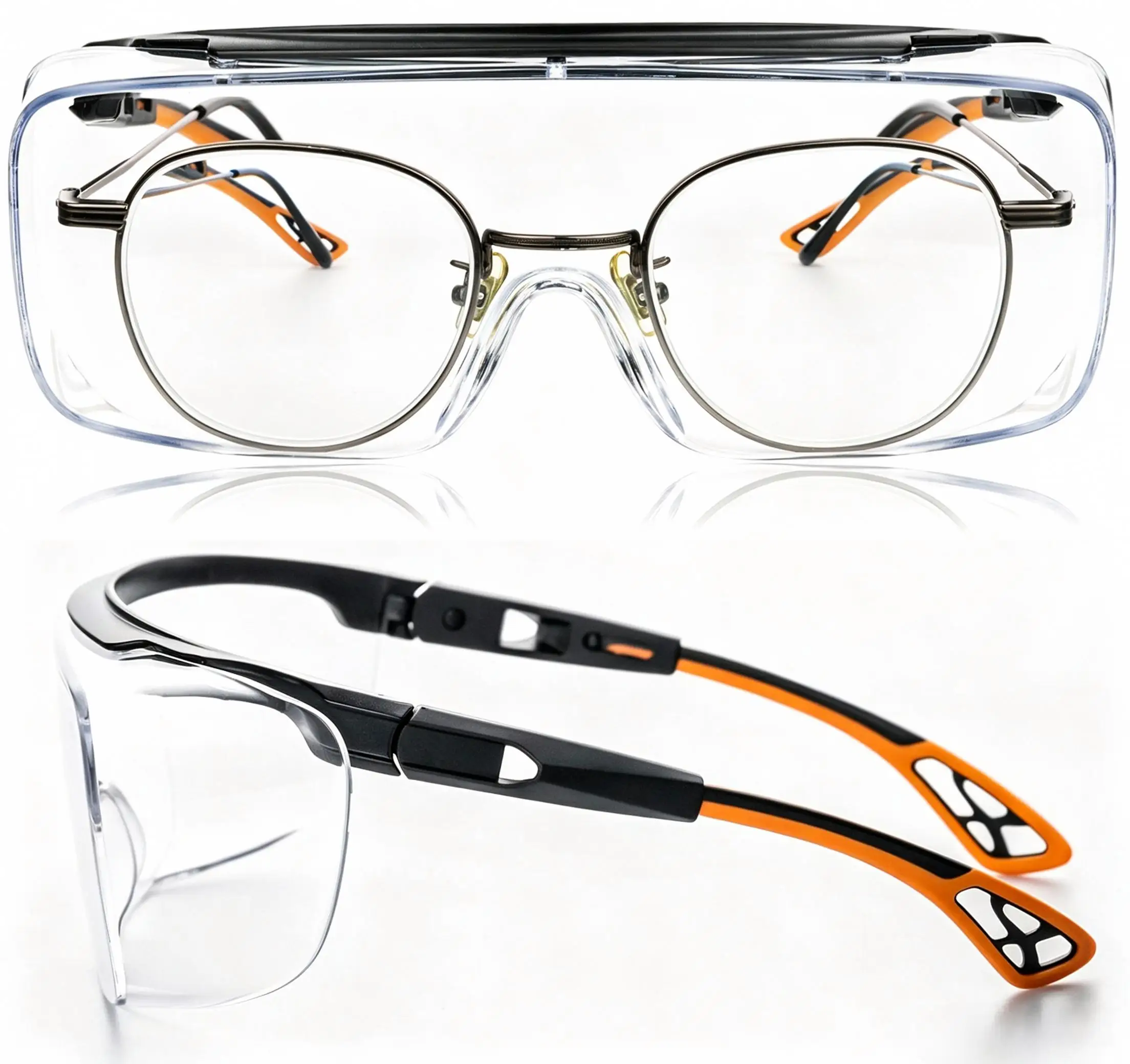 Adjustable Safety Glasses over Glasses ANSI Z87.1 with Anti-Fog Scratch Resistant Lenses And Side Protection HM6