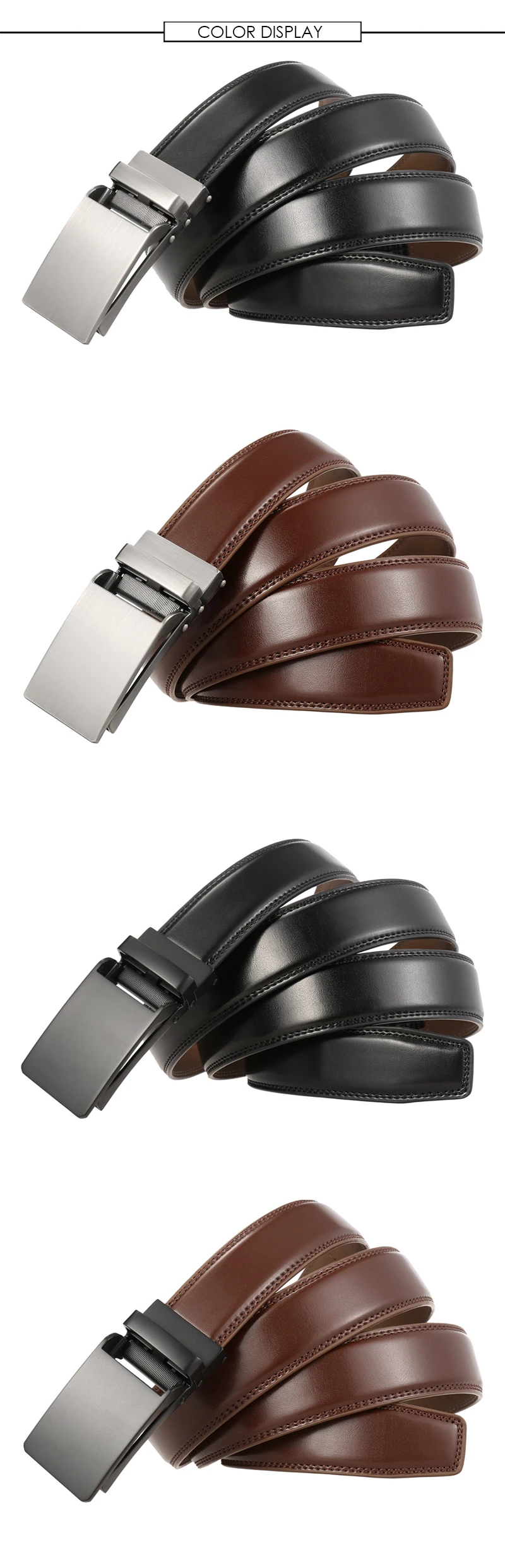 VATLTY 100 cm-130 cm Ledergürtel für Herren, Legierung, automatische Schnalle, silberner Gürtel, männlich, 31 mm, nicht poröses Rindsleder, Boss, braune Gürtelgürtel – Detail 7