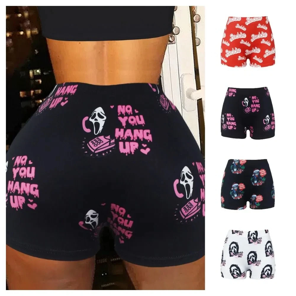 Fantasma sem costura yoga shorts apertados carta de halloween impressão crânio shorts para mulheres pêssego bunda cintura alta leggings levantamento de bunda