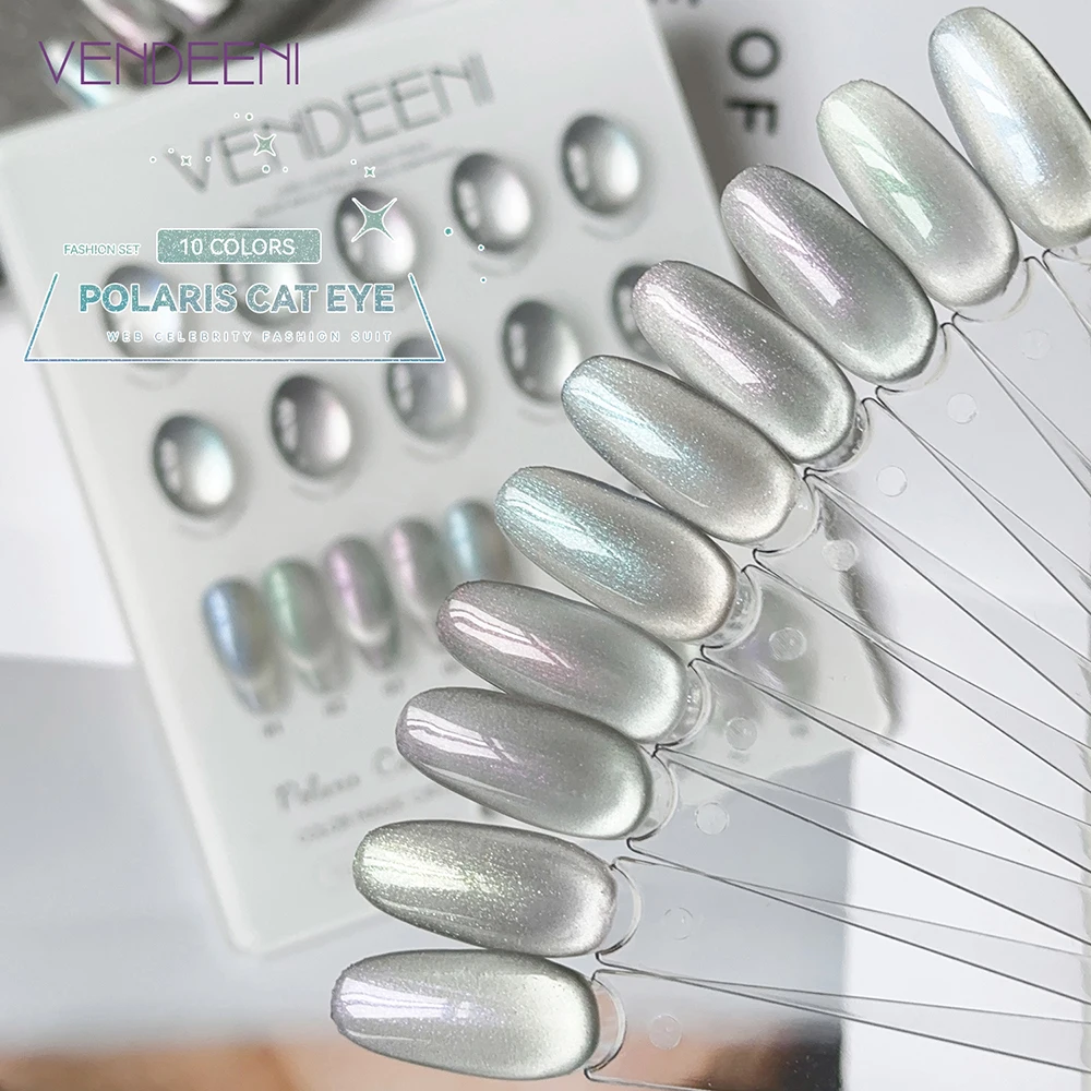 Vendeeni 10 Farben/Set Glänzender Polaris Katzenaugen-Gel-Nagellack TPO HEMA FREI Silber Magnetischer UV-Soak-Off-Gel-Lack mit Display – Detail 5